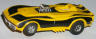 AFX slot car Corvette funny car, yellow with black stripes.